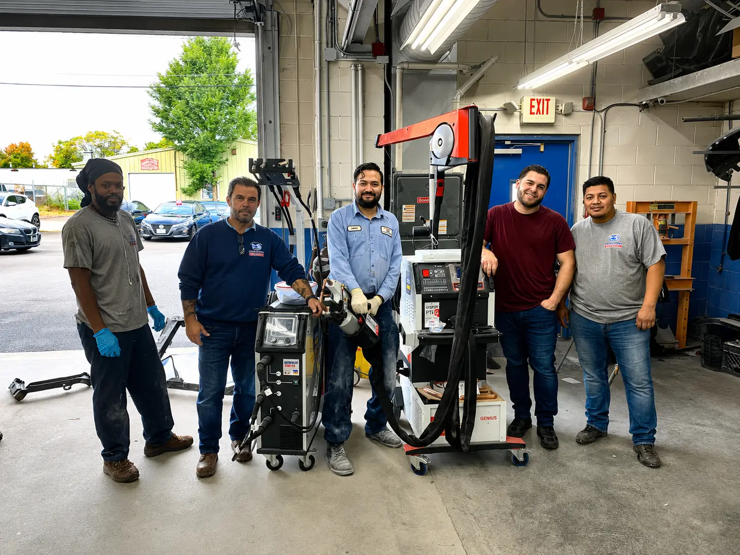 The Chalkstone Auto Body team with collision repair equipment