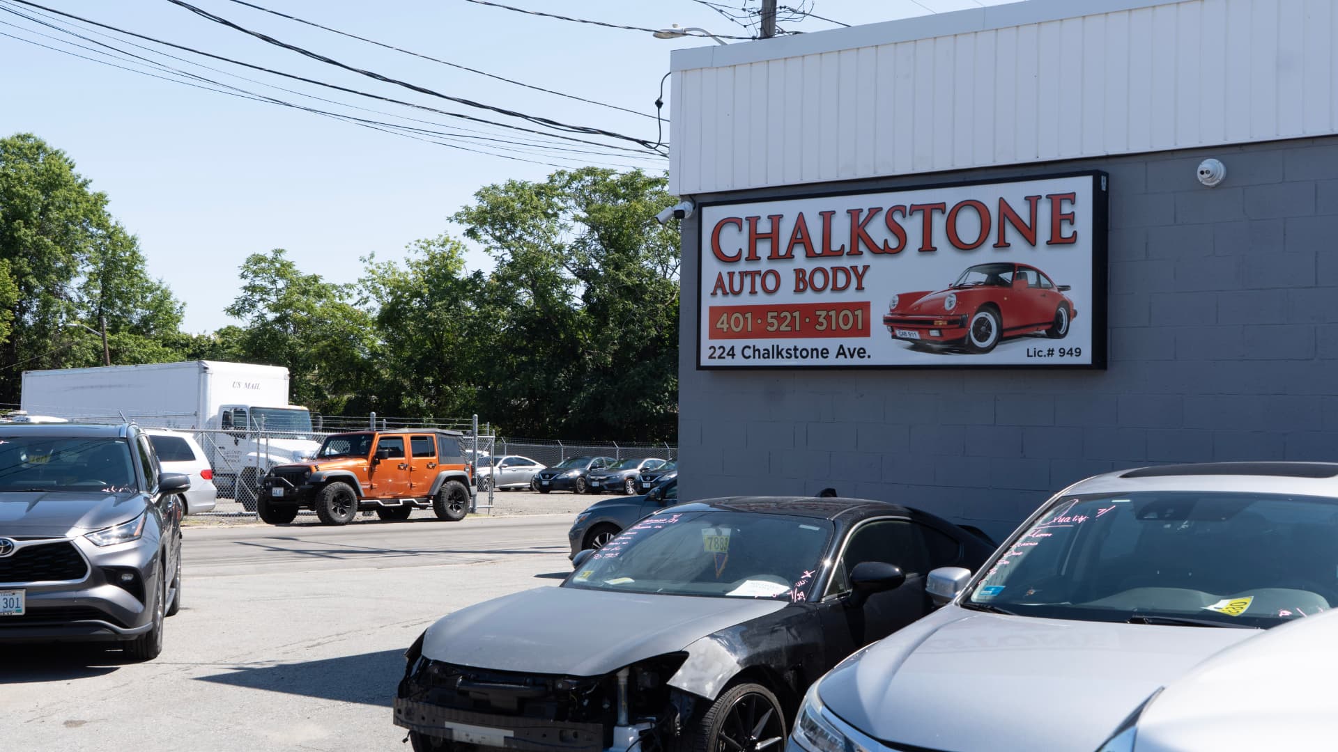 Exterior of Chalkstone Auto Body collision repair shop on Chalkstone Ave in Providence, RI